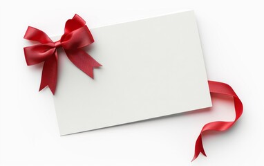 close up of a note card with ribbon bow on white background