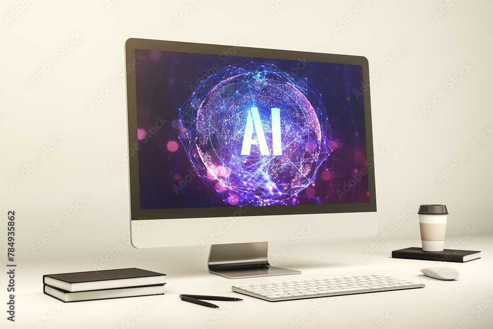 Poster Creative artificial Intelligence symbol concept on modern computer monitor. 3D Rendering