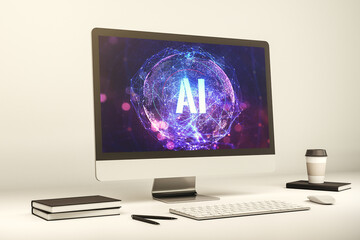 Creative artificial Intelligence symbol concept on modern computer monitor. 3D Rendering