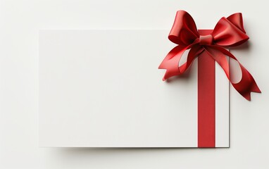 close up of a note card with ribbon bow on white background