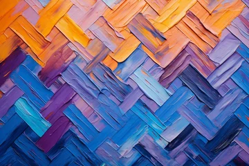 Foto op Plexiglas ヘリンボーン風のデザインの油絵・抽象背景バナー）紫・青・オレンジ © Queso