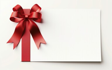 close up of a note card with ribbon bow on white background