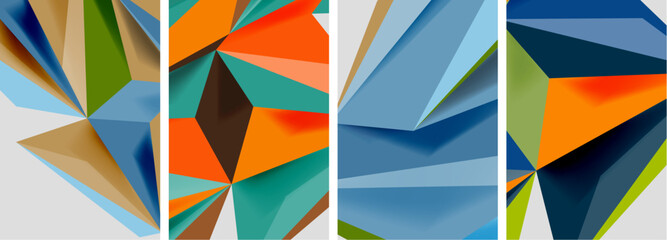 A creative arts piece featuring a collage of geometric shapes triangle, rectangle, and circle in tints and shades of electric blue, showcasing symmetry and patterns on a white background