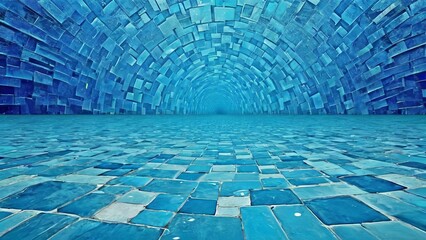 Abstract Blue Tile Tunnel Perspective