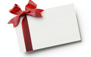 close up of a note card with ribbon bow on white background