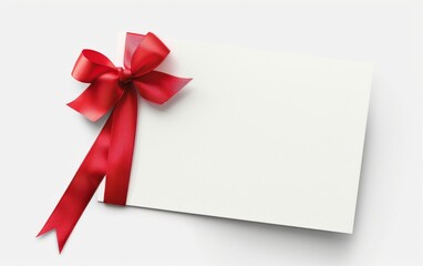 close up of a note card with ribbon bow on white background