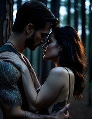 young couple paranormal romance in the woods