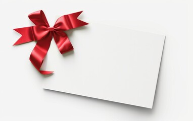 close up of a note card with ribbon bow on white background