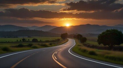beautiful sun rising sky with asphalt highways road.generative.ai 