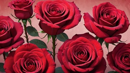 Scarlet Infatuation: Red Roses on Vintage Pattern