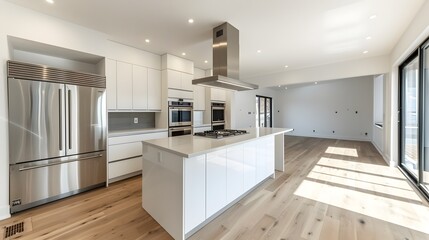 Sleek and Sophisticated Modern Kitchen with Streamlined Appliances and Ample Counter Space