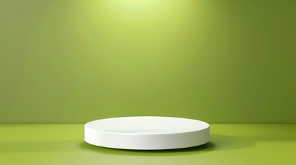 Beautiful round palstic empty podium with space for a product, ligth green background