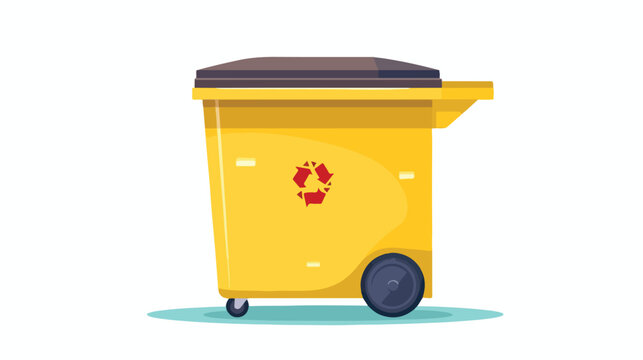 Yellow trashcan with lid. Container for garbage wit