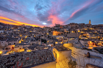 The historic old town of Matera in southern Italy after sunset - 784939410