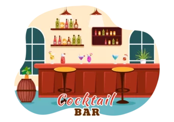 Fotobehang Cocktail Bar or Nightclub Vector Illustration of Friends Hanging Out with Alcoholic Fruit Juice Drinks or Cocktails in Flat Cartoon Background © denayune