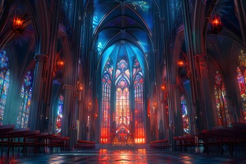 Majestic Gothic Cathedral Interiors - obrazy, fototapety, plakaty