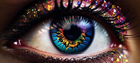 Multicolored iris of the eye, generative AI
