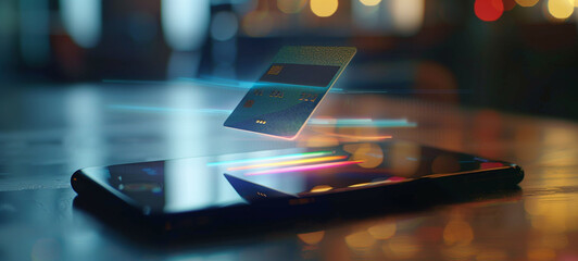 A cell phone is seen resting on top of a wooden table, with the devices screen illuminated, generative ai