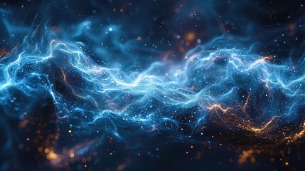 Abstract blue lightning with particles on black background