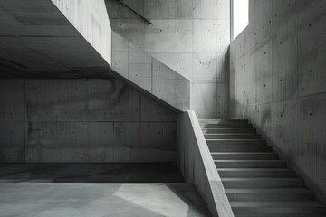 A staircase made of concrete steps leading up to a window.