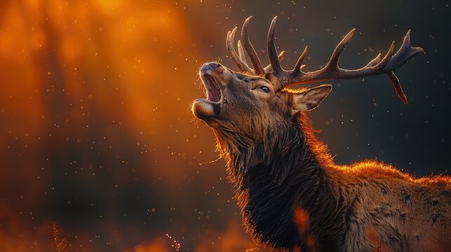 Elk Roaring Loudly During the Rutting Season, Asserting Dominance and Attracting Mates.