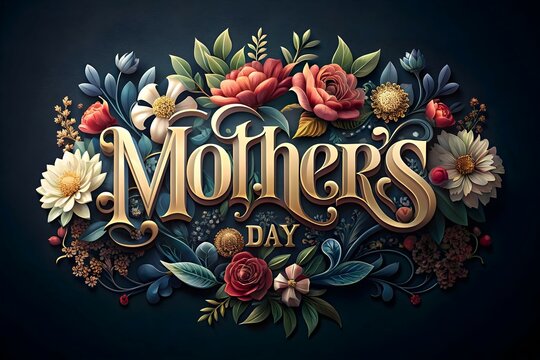 Mother's Day typography design with flower bouquet on a dark background