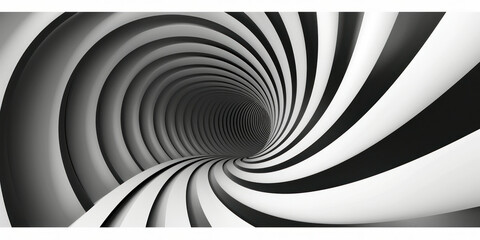 Monochrome abstract tunnel with swirling white pattern at the center, creating mesmerizing optical illusion