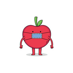 Cute red apple cartoon character wearing a medical mask doodle