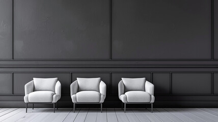 Modern interior design background with two armchairs and a copy space.