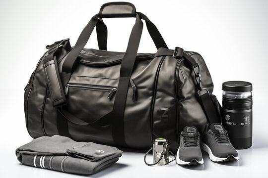 black gym bag and sports stuff