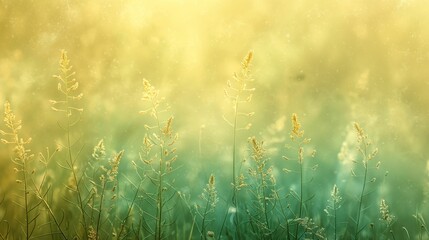 Sunlit Wild Grass, Soft Focus, Golden Hour Nature Scene with Copy Space