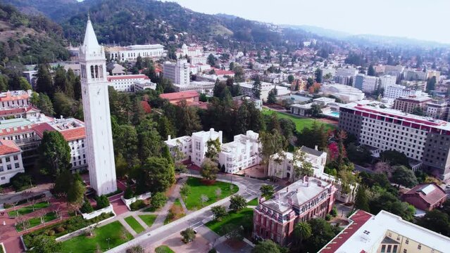 Aerial View, University of California in Berkeley Campus Buildings and Tower