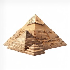 Pyramids of Giza 3D icon, realistic sandy textures, isolated on white background