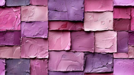 Close up of a wall all made of pink and purple.