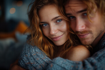 A man and a woman are hugging each other