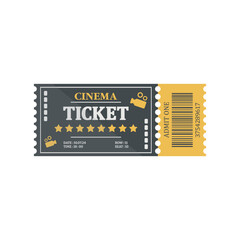Vintage cinema ticket isolated on white background