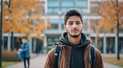 Portrait of male college student at campus looking at camera