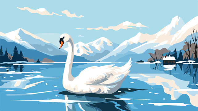 Young swan on lake Attersee in winter Austria 2d flat