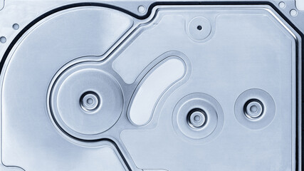 hard disc drive top cover. brushed metal. toned blue.