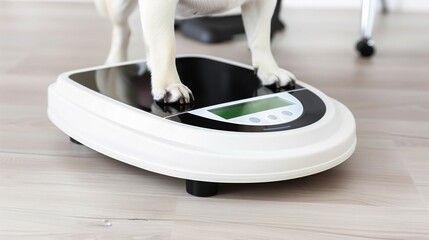 Dog Standing on Modern Digital Scale Indoors