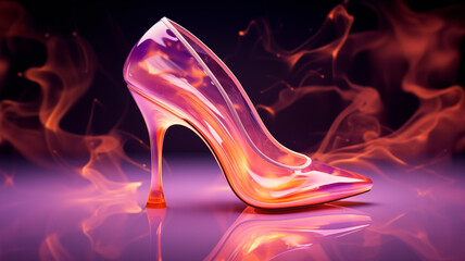 A beautiful artistic glass high-heeled shoes 3D scene material
 - obrazy, fototapety, plakaty