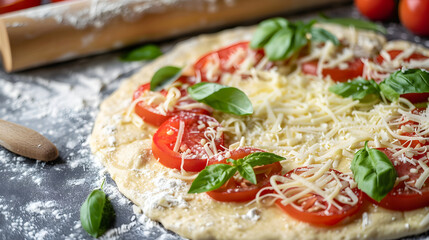 Healthy No-Flour Pizza Dough Preparation with Fresh Ingredients on a Kitchen Countertop
