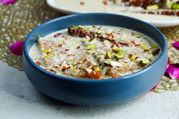 Shahi tukda or shahi tukra, bread pudding, sweet made with bread