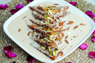 Shahi tukda or shahi tukra, bread pudding, sweet made with bread