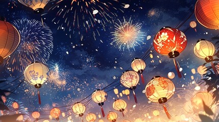 提灯と花火の風景8