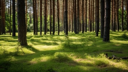 forest with fragrant pine needles carpeting the forest floor 