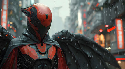 a man with winged armor