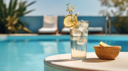 rdrink background and relaxation,elaxation as someone enjoys a refreshing drink by the poolside, 