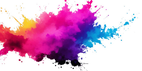 Bright colorful watercolor splash splatter stain brush strokes on white background. Modern vibrant aquarelle spot. Aquarelle explosion on white. Element. Vector watercolor illustration isolated design