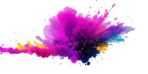 Bright colorful watercolor splash splatter stain brush strokes on white background. Modern vibrant aquarelle spot. Aquarelle explosion on white. Element. Vector watercolor illustration isolated design